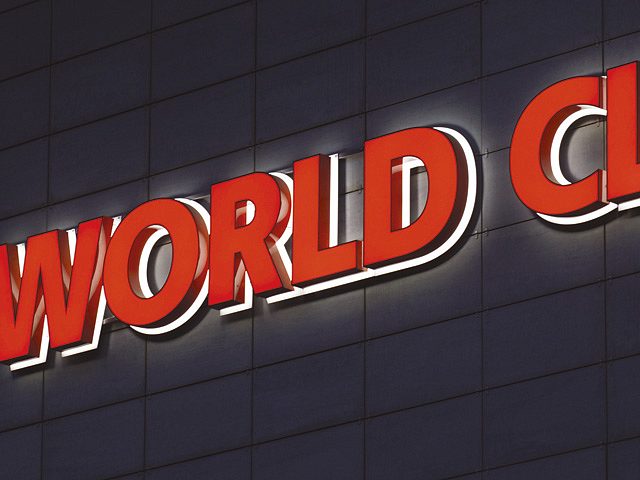 Вывеска для фитнес-центра World Class, изготовитель ЛаТек