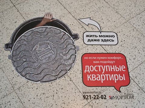 Фото 2 работы «Жить можно везде, но...  Напольный стикер на прозрачной пленке.»